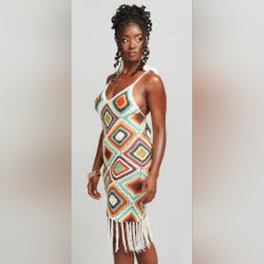 D'iyanu Handmade Crochet Diamond Pattern Dress In Multicolor — image 4 of 6